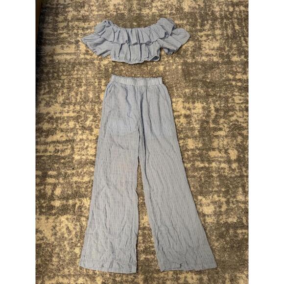 SHEIN Two Piece Off-Shoulder Crop Top & Wide Pants Sz S (4) - Picture 1 of 9